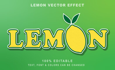 Lemon shape & text effect. Green & yellow editable vector art.
