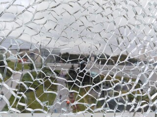 city through broken glass