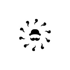 Silhouette of man's head with big moustache, bowler hat and smoking pipes.