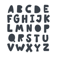 Doodle alphabet in scandinavian style. Childish poster with hand drawn latin letters.