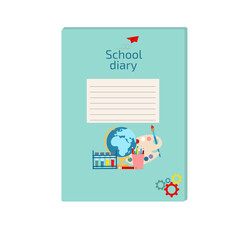 Diary cover for children. School diary for primary or other school cover template. Flat vector illustration on white background.
