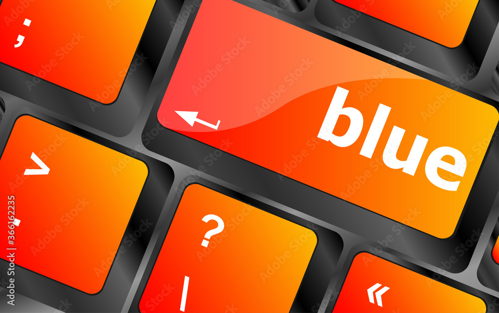 Poster blue button on computer pc keyboard key
