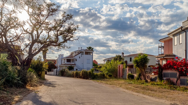 Picturesque road to the beach in Tortoli, Sardinia, Italy. Holidays in Sardinia.