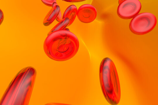 Three dimensional render of flowing red blood cells