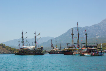 Fototapeta premium fishing boats in the port of barcelona turkey