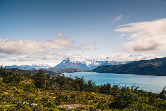Chile, Clouds over lake inÔøΩTorres Del Paine National Park