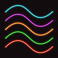 Neon wavy lines, led neon tube, vector illustration.