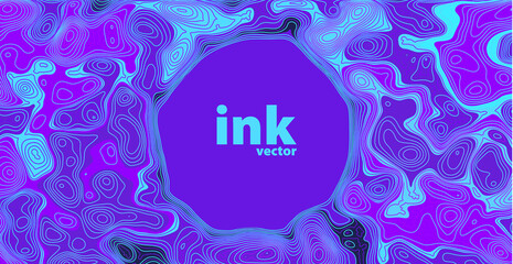 Vector ink mix in line art style on blue background. Trendy fluid cover design.