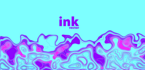 Vector ink mix in line art style on blue background. Trendy fluid cover design.
