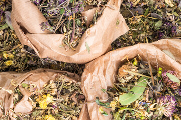 mix of healing herbs in paper zero waste bags