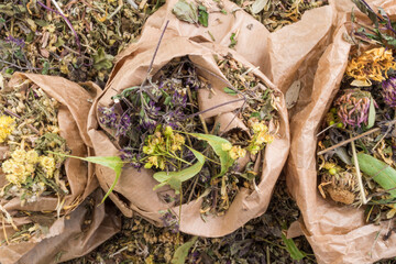mix of healing herbs in paper zero waste bags