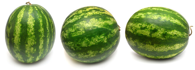 Collection whole watermelon isolated on white background. Top view, flat lay