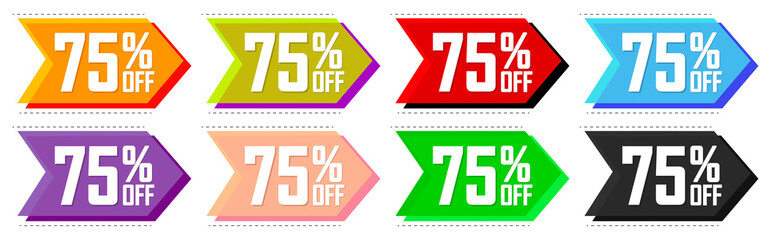 Set Sale 75% off tags, bubble banners design template, app icons, today only, vector illustration