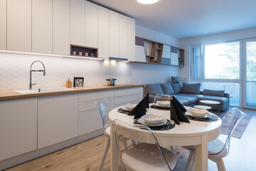 Interior of kitchen in modern apartment