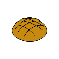 bread doodle icon, vector color line illustration