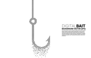 vector fishing hook from pixel transform. Concept of digital scam and fraud in business.