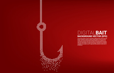 vector fishing hook from pixel transform. Concept of digital scam and fraud in business.