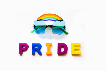 Glasses with gay love rainbow pride flag isolated on white background. Equal rights, lqbtq pride...