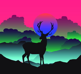 Beautiful sunset above the mountain hills. Neon vibrant colors.