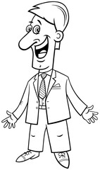 black and white cartoon happy businessman in suit