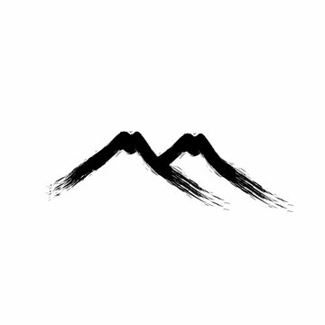 Two Mountain Grudge Paint Brush Ink Art Vector Logo And Icon