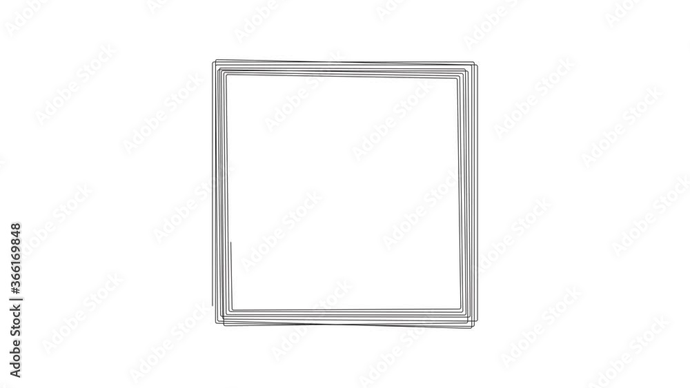 Poster continuous one line drawing square frame animated, motion in seamless loop on a white background.