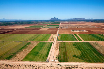 Fototapeta na wymiar Farmland east of Phoenix viewed from above