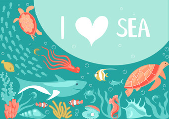 Naklejka na ściany i meble Postcard I love sea
