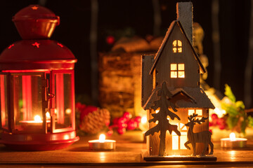 Christmas gingerbread house decoration in studio.