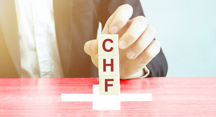 made word CHF with wood blocks with Switzerland flag