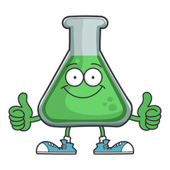 Happy smiling science beaker cartoon character