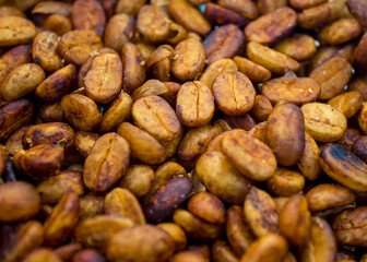 Dried coffee grains with honey process, dried directly after pulping process.