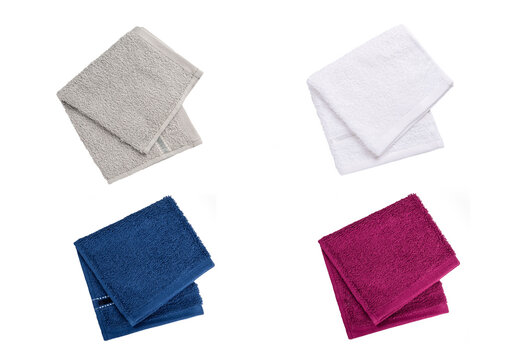 Top view Set of terry towel isolated on white background.