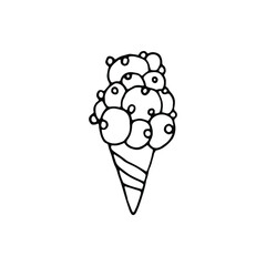 hand drawn one ice cream isolated.Ice Cream Cone Drawing. hand drawn one ice cream isolated black and white. Ice cream logo , icon web , sign banner. 