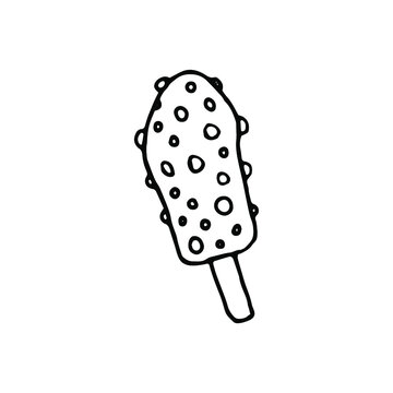 ice cream with nuts logo icon. Hand drawn doodle of ice cream choc-ice with nuts. Cartoon sketch. Decoration for menus, signboards, showcases, greeting cards, posters, web banner, wallpapers