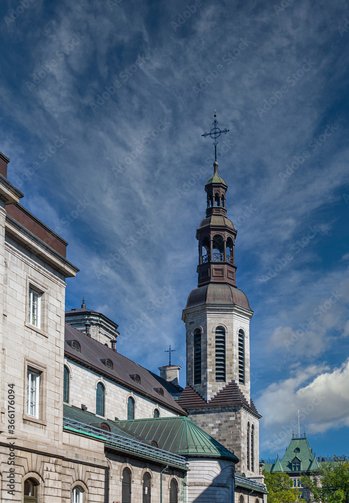 Wall mural steeple on old church in quebec city