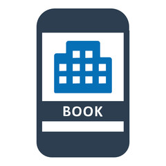Online hotel booking icon.