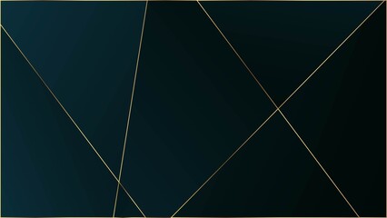 Blue Premium Polygon Pattern. Gold Lines Triangular Luxury Frame. 