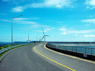 The Landscapes of Lam Takhong Reservoir and electricity generating turbines  Khao Yai Thiang mountain, Thailand, Nakhon Ratchasima Province.