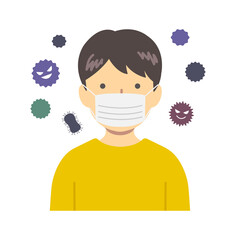 .Illustration material of a boy wearing a mask