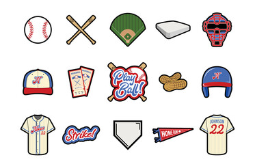 Baseball Vector Icon Set - Color - obrazy, fototapety, plakaty