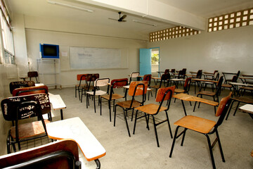 itabuna, bahia / brazil - april 12, 2012: empty classroom is seen in a public school in the city of Itabuna, during a teachers strike.