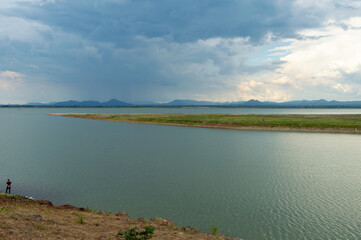 Landscape of Pasak Jolasid Dam with little water capacity.
