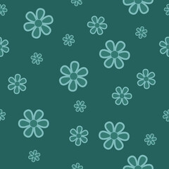 Seamless floral design pattern. Cute flowers on blue background. Vector illustration pattern for fabric, textile, gift wrapping, background, wallpaper, bullet journal, scrapbooking 