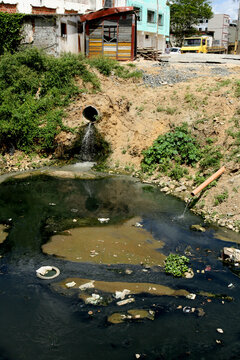 itabuna, bahia / brazil - april 23, 2012: domestic sewage network is seen pouring into a stream in the city of Itabuna, in southern Bahia.