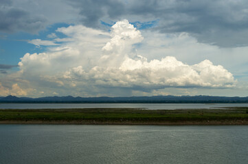 Landscape of Pasak Jolasid Dam with little water capacity.