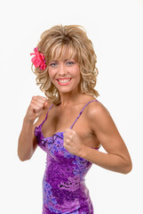 Naklejka premium Pretty Blonde Woman showing strength - a series
