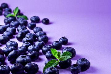 Blueberries on a purple background.