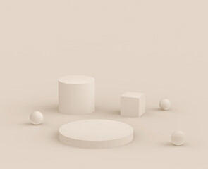 3d brown creamy stage podium modern minimal design in studio background. Abstract 3d geometric shape object illustration render. Display for cosmetic fashion product. Natural color tones.