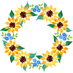 Wreath of sunflowers and florets illustration